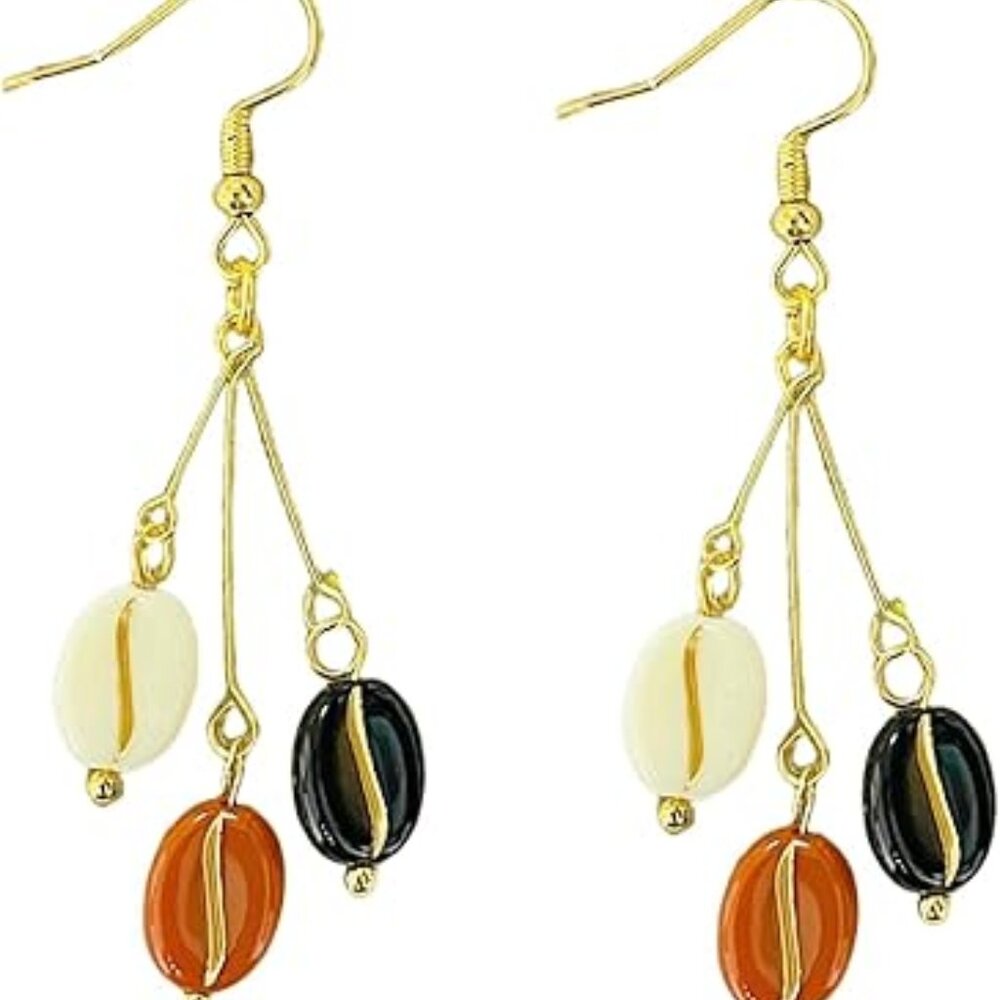 Cute Coffee Bean Earrings, Gold Plated Fun Novelty Drop Dangle Earrings, Gifts f